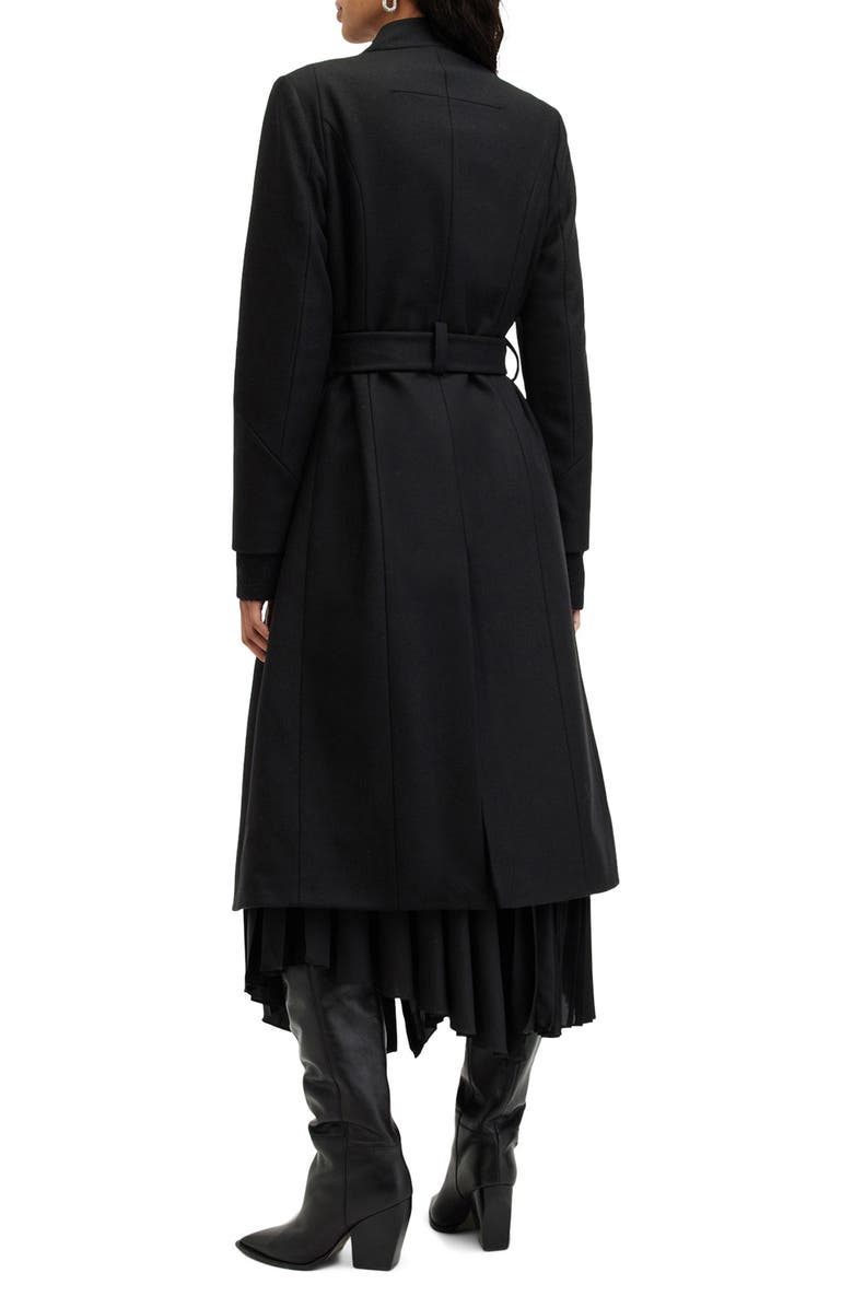 AllSaints Riley Wool Blend Belted Coat, Alternate, color, Black