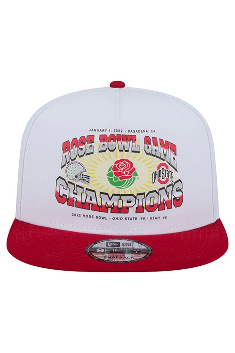 Men's New Era White/Scarlet Ohio State Buckeyes Retro 2022 Rose Bowl Champions 9FIFTY A-Frame Snapback Hat, Alternate, color, White