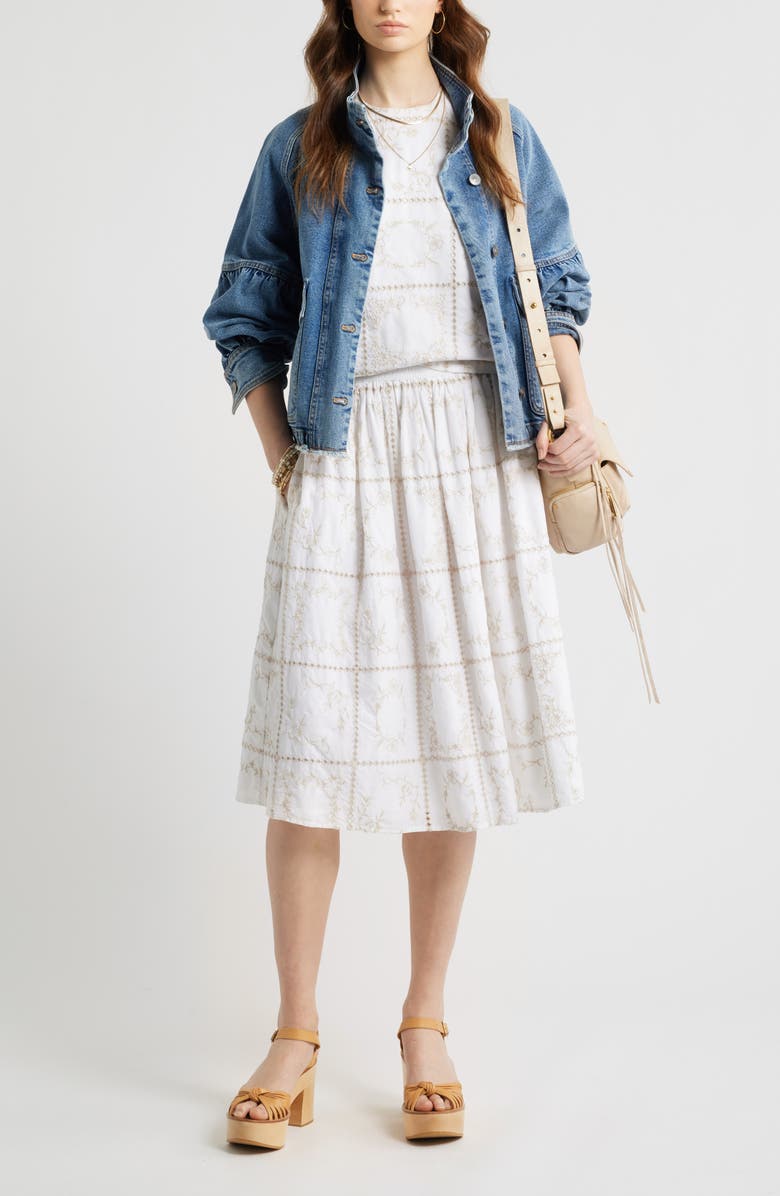 Treasure & Bond Cotton Eyelet Midi Skirt, Alternate, color, White