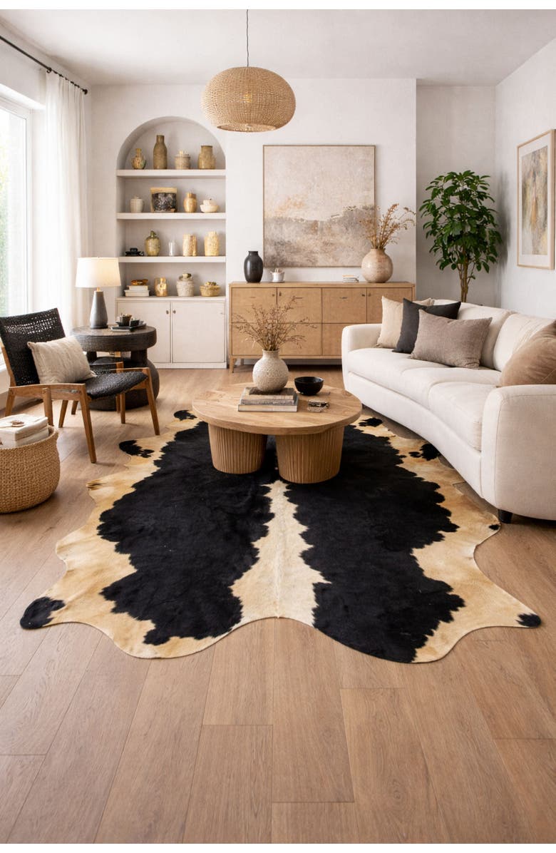 Rhacam Eco Hides RH Rugs Audrey Black and white Cowhide Rug 6'10" × 5'3", Alternate, color, Black And White