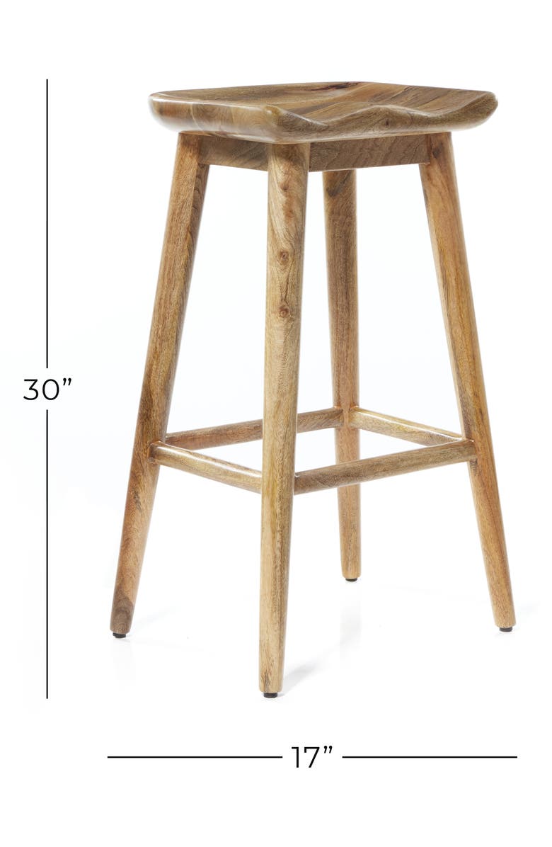 GINGER BIRCH STUDIO Brown Wood Bar Stool with Footrest, Alternate, color,