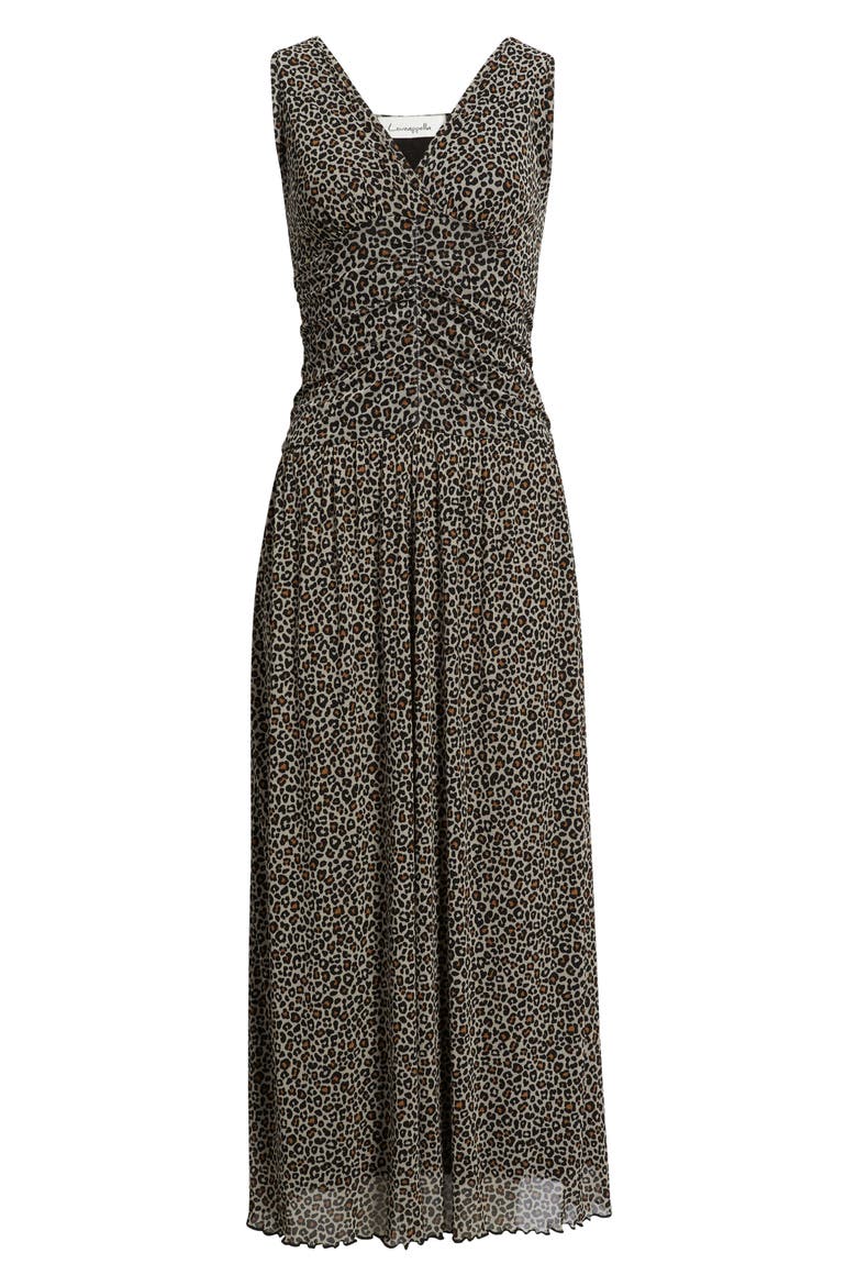 Leopard Print Ruched Mesh Maxi Dress, Alternate, color, TAUPE