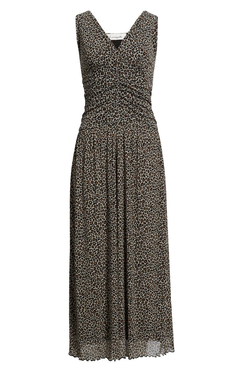 Loveappella Leopard Print Ruched Mesh Maxi Dress, Alternate, color, Taupe
