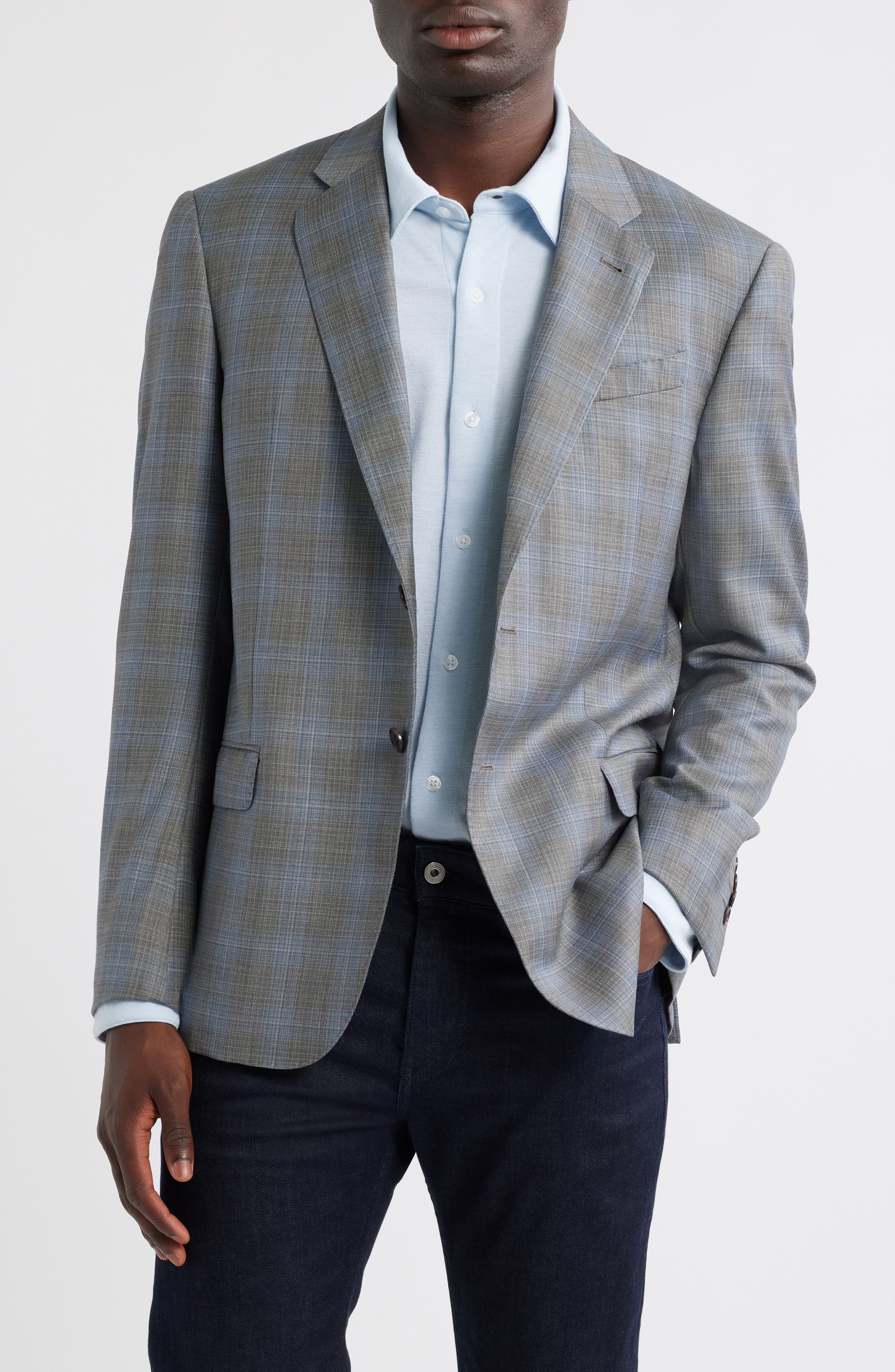 Emporio Armani Plaid Virgin Wool Blazer