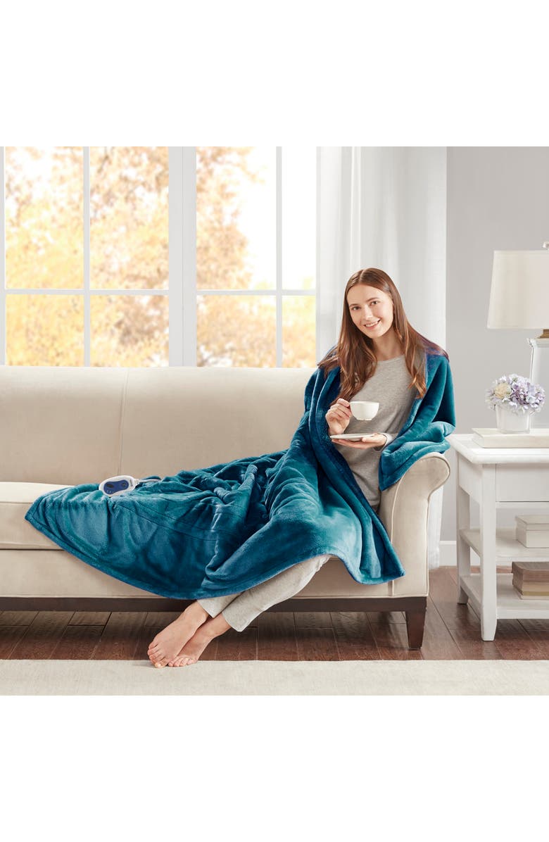 BEAUTYREST Heated Faux Shearling Lined Throw Blanket, Alternate, color,