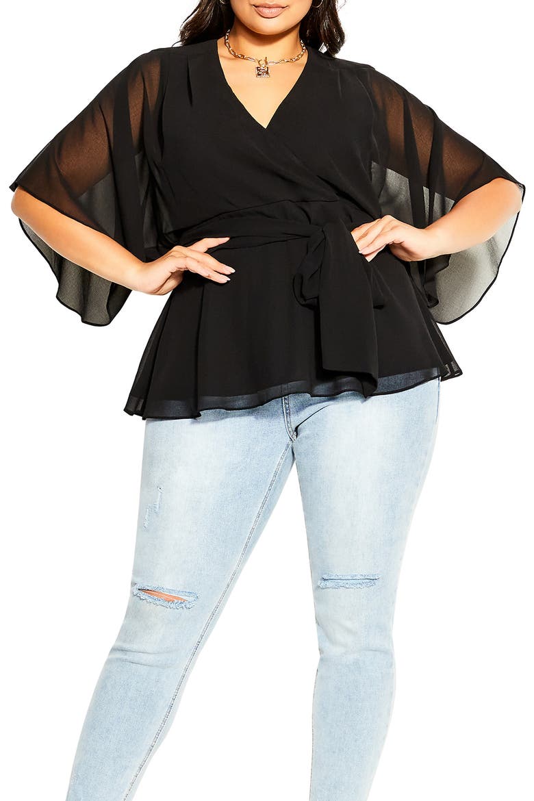 Elegant Wrap Top, Main, color, BLACK