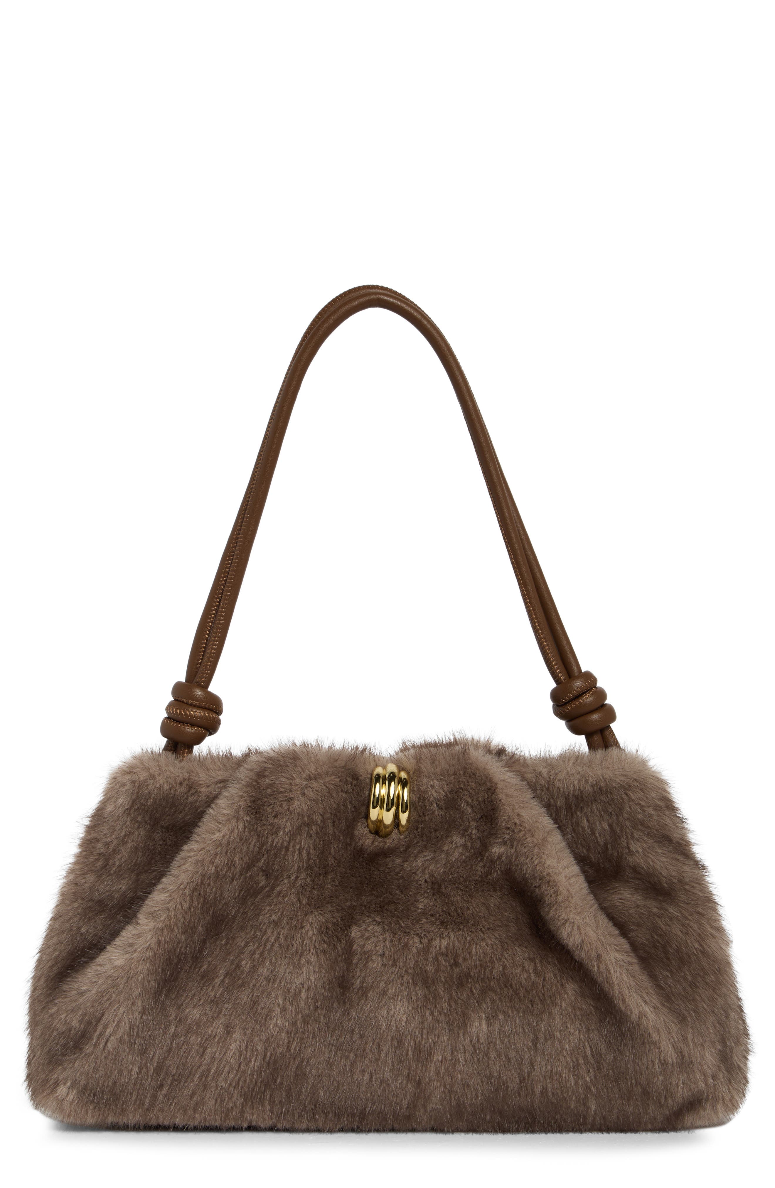 Ravel Faux Fur Shoulder Bag, Main, color, GREY