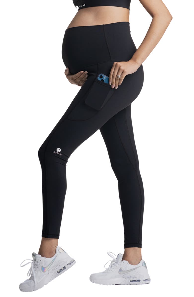 Preggo Leggings Sima Active High Waist Maternity/Postpartum Leggings, Main, color, Black