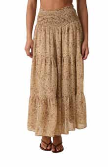 Floral Smocked Waist Tiered Midi Skirt
