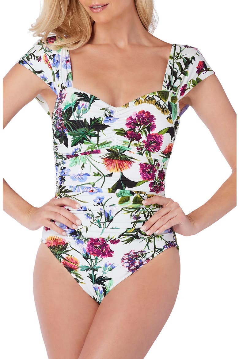 Modern Romance Natalie One-Piece Swimsuit, Main, color, WHITE MULTI