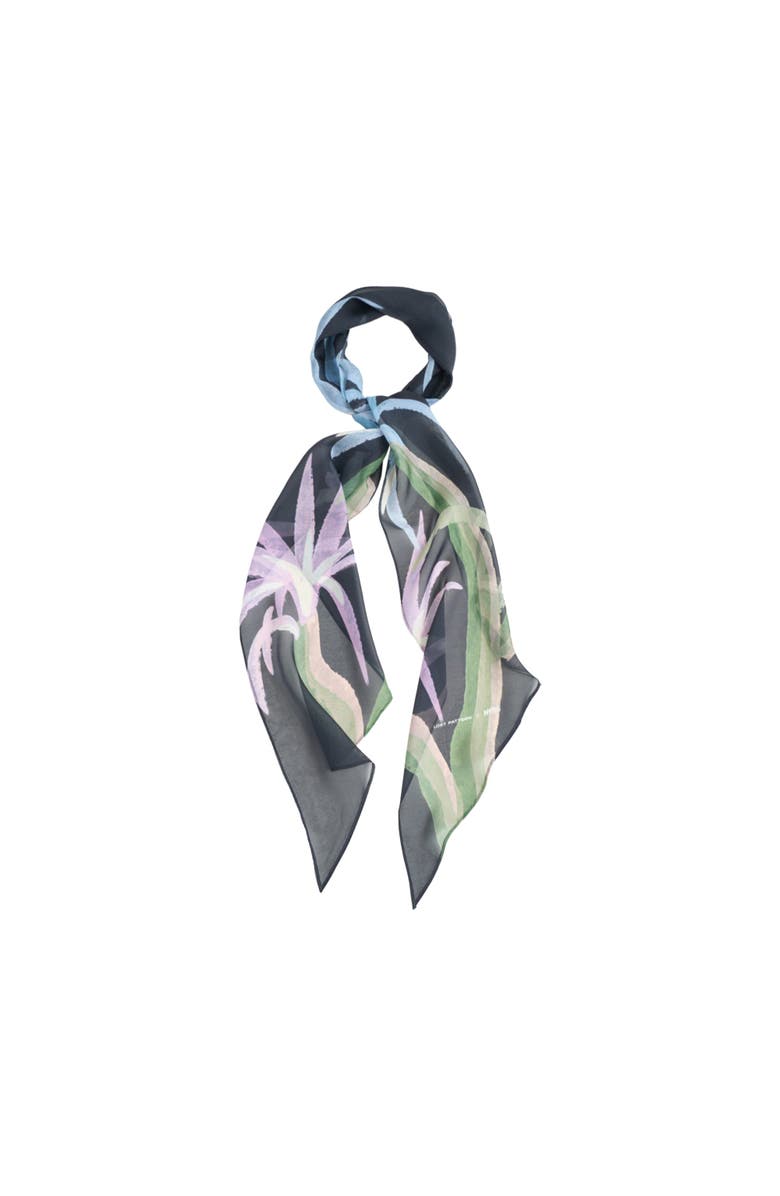 Lost Pattern x NYBG "Oasis Charms" Silk Chiffon Neck Scarf, Alternate, color, Black