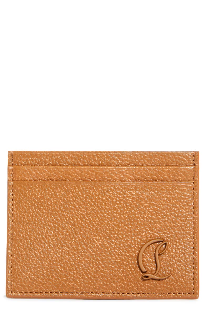 Christian Louboutin Mooncrest Grained Leather Card Case, Main, color, Cuoio