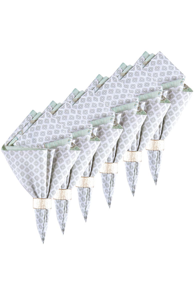 Breezy Shores Cotton Reversible Cloth Napkin Set of 6, Alternate, color, Green