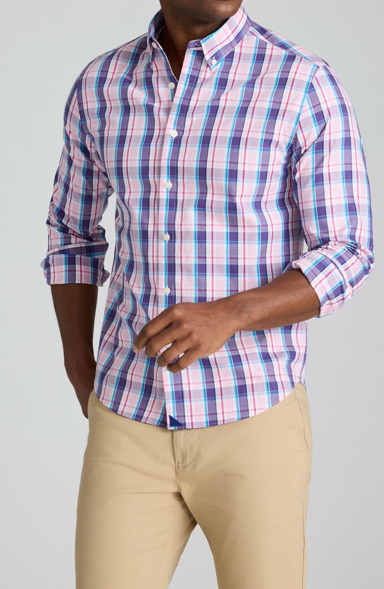 UNTUCKit Maitland Regular Fit Plaid Wrinkle Free Cotton Button-Down Shirt, Main, color, Pink