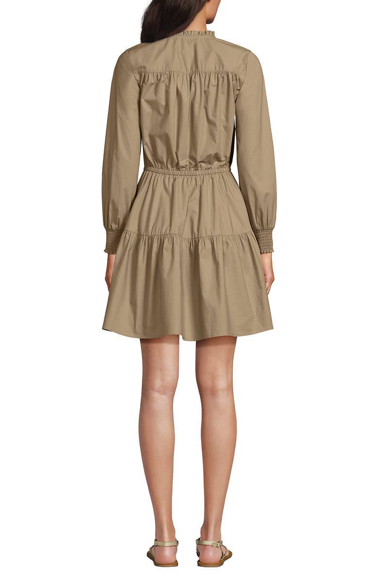 Lands' End Long Sleeve Cotton Poplin Mini Popover Dress, Alternate, color, Desert Tan