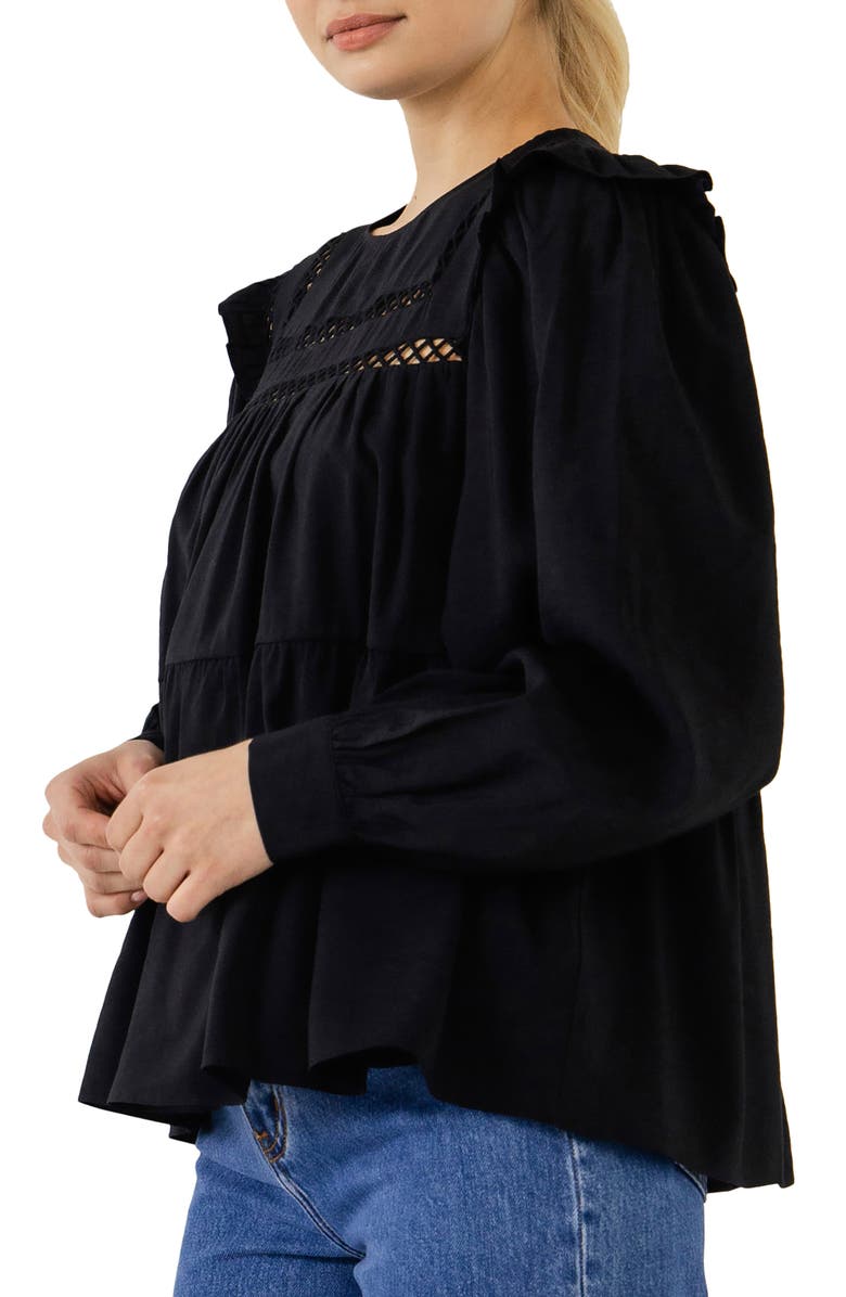 English Factory Lace Inset Puff Sleeve Blouse, Alternate, color,