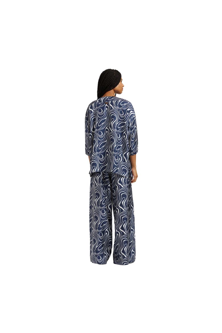 Women Wide-Leg Silk Pants Waves, Alternate, color, navy