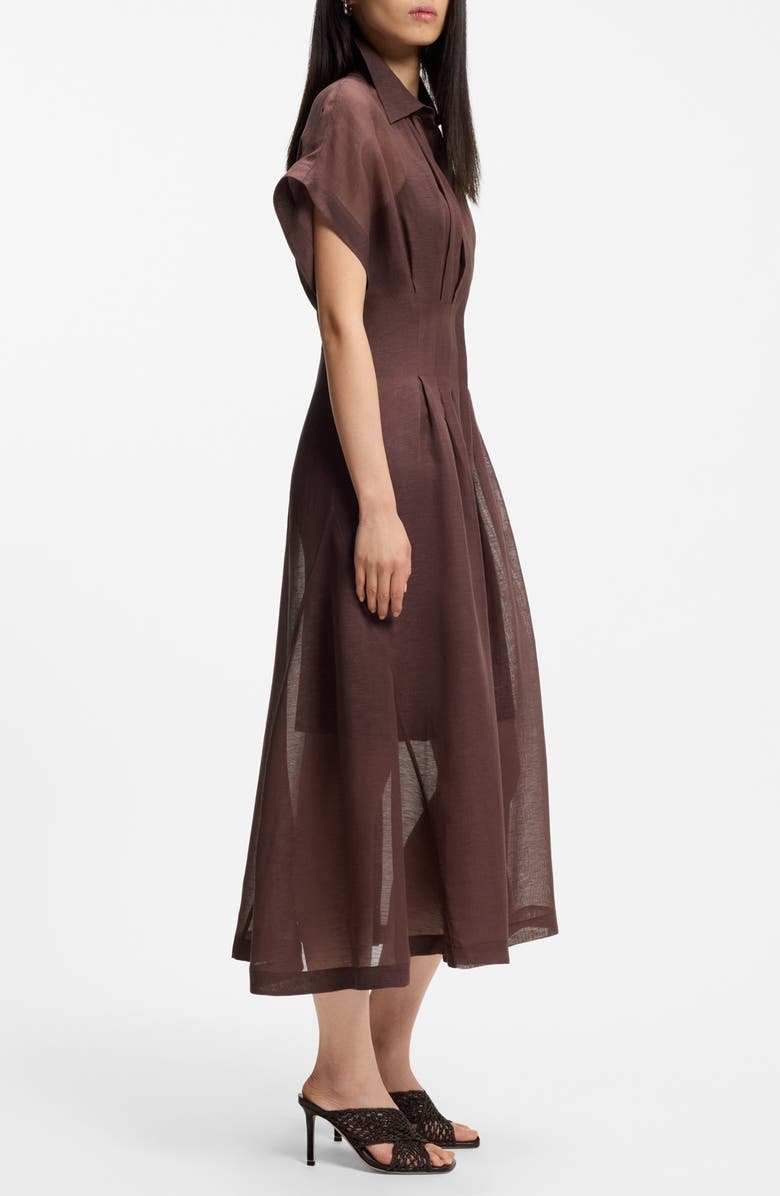 BOSS Davinata Sheer Pleat Shirtdress, Alternate, color, Mocha