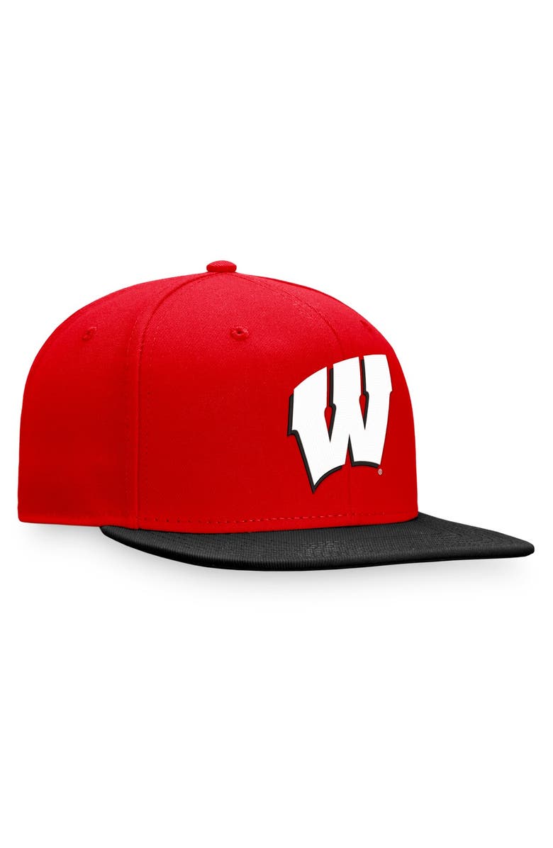 TOP OF THE WORLD Men's Top of the World Red Wisconsin Badgers Fundamental Snapback Hat, Alternate, color, Red