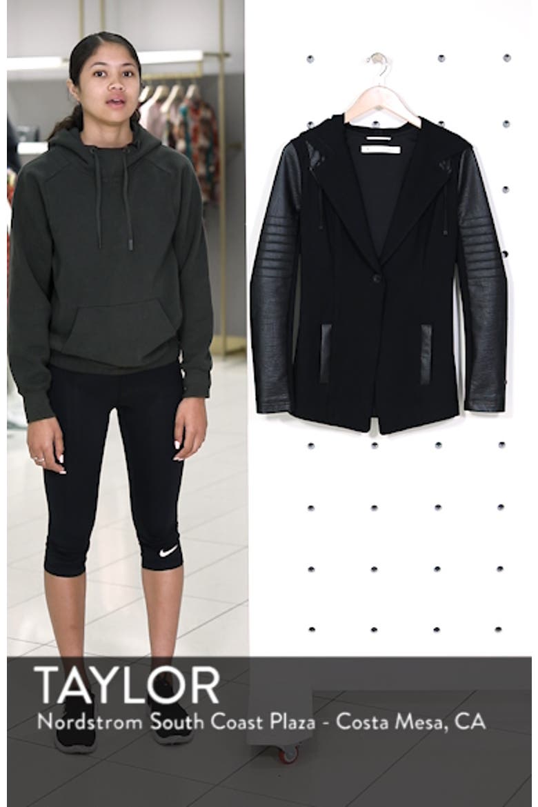 Hooded Moto Blazer with Faux Leather Sleeves video