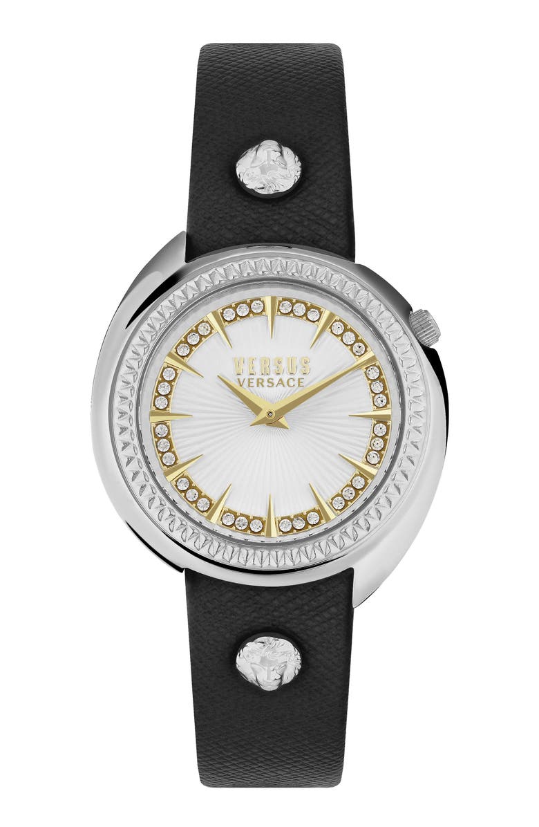 VERSUS Versace Tortona Leather Strap Watch, 38mm, Main, color, Stainless Steel