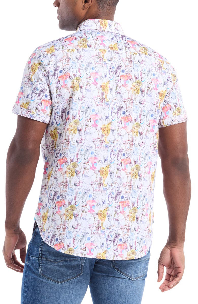 Robert Graham Short Sleeve Button Front Woven Shirt, Alternate, color, White Multi