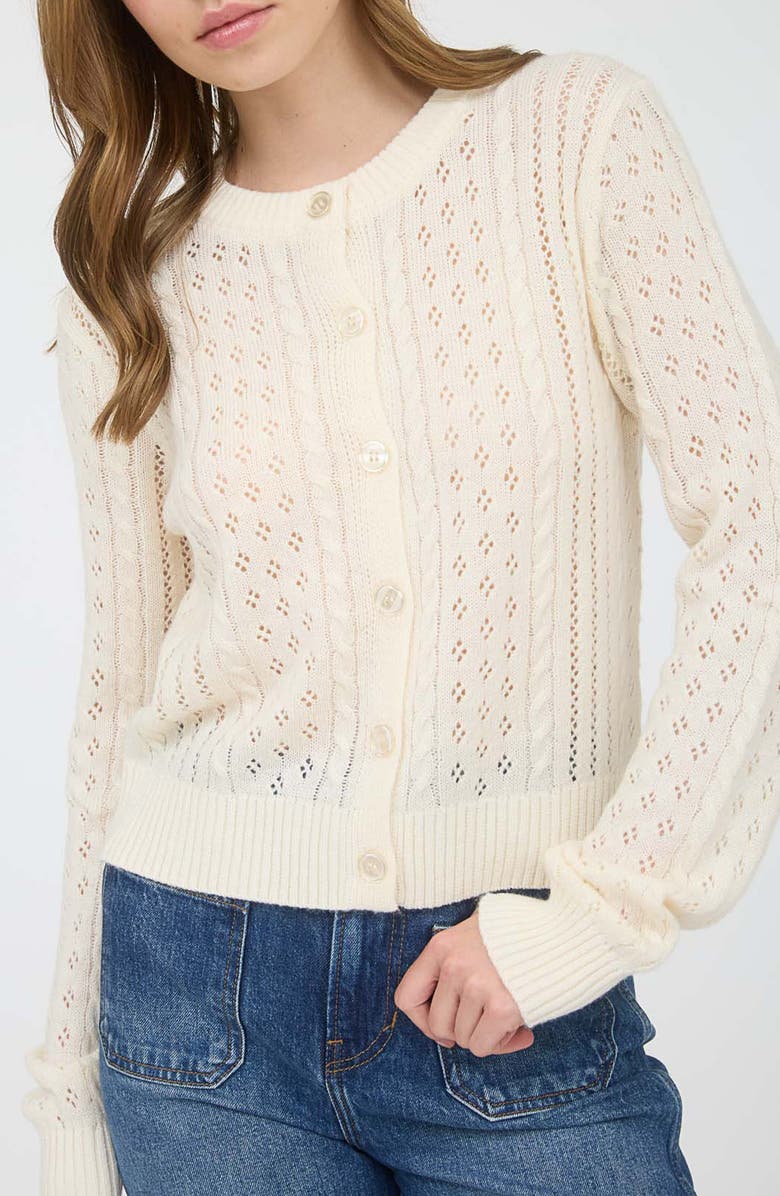 Blu Pepper Pointelle Cardigan, Alternate, color, Cream