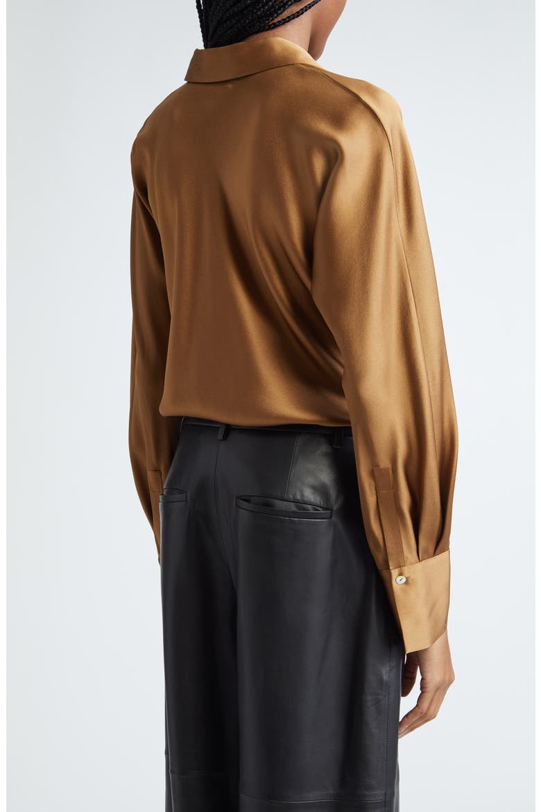 Silk Button-Up Shirt, Alternate, color, ALMOND