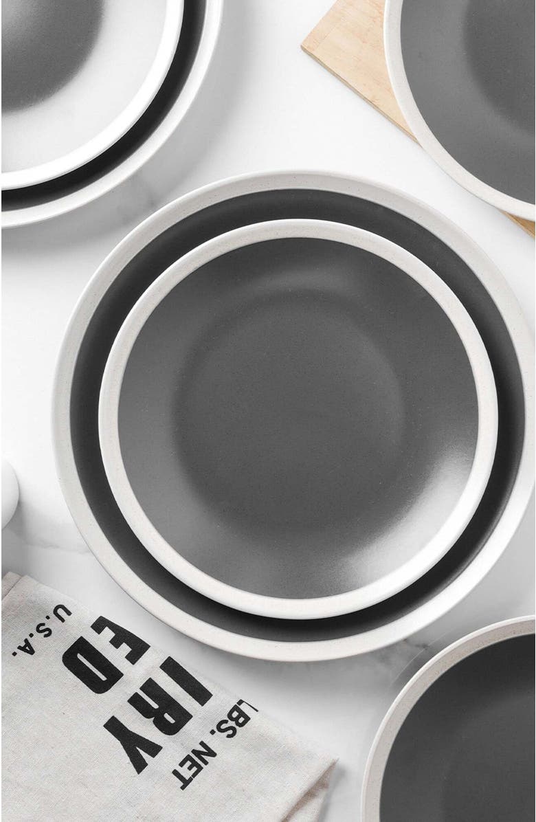 Stone Lain Serenity Stoneware 4-Piece Dinner Plate Set, Alternate, color, Dark Gray And Cream