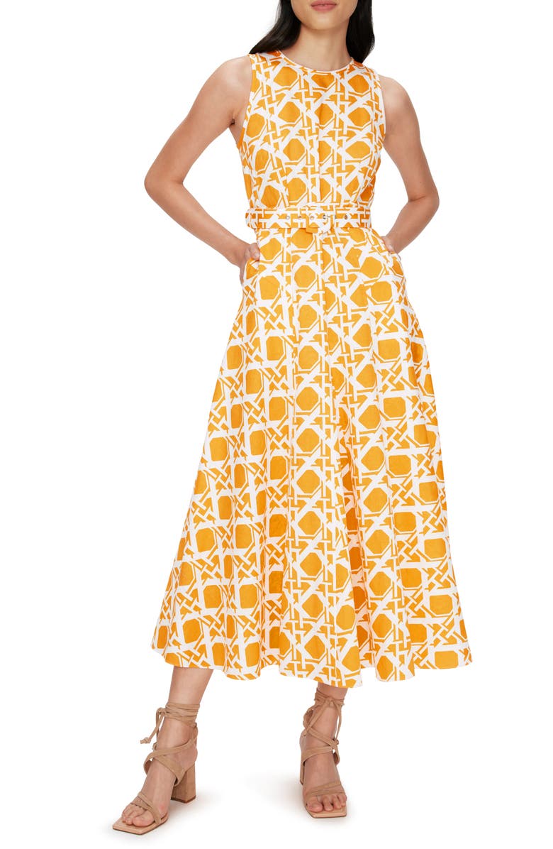 DVF Elliot Geometric Print Belted Midi Dress, Main, color, 