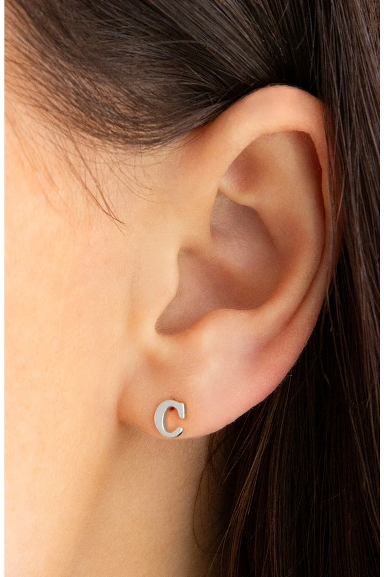 Block Letter Initial Stud Earrings, Alternate, color, STERLING SILVER Y