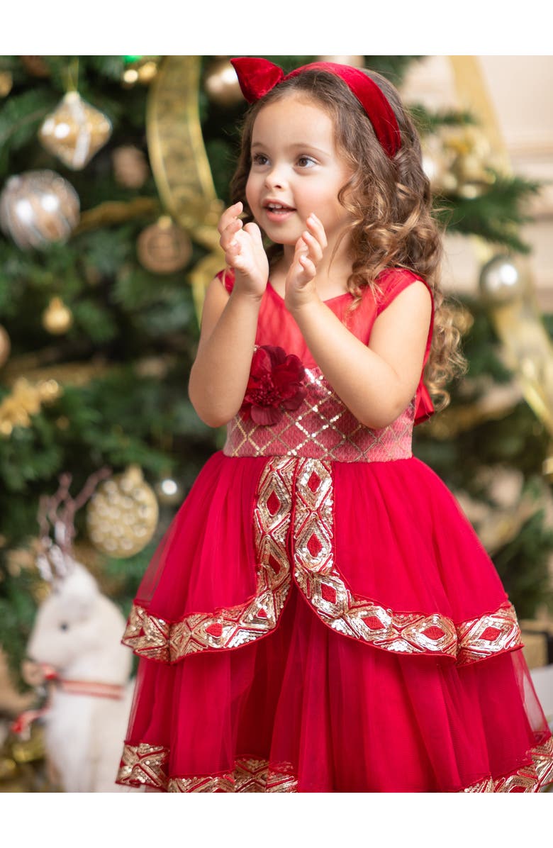 Mia Belle Girls Made To Sparkle Embroidered Tulle Holiday Dress, Alternate, color, Red
