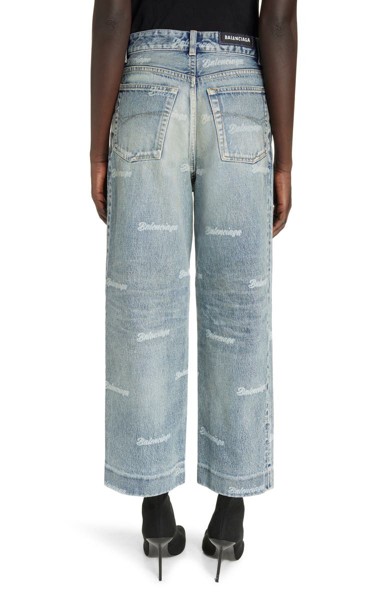 Logo Print Crop Wide Leg Jeans