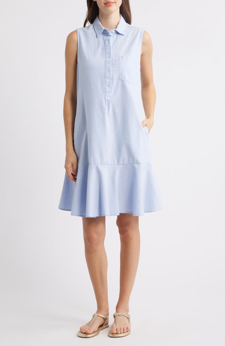 beachlunchlounge Marina Sleeveless Cotton Shirtdress, Main, color, Blue Oxford