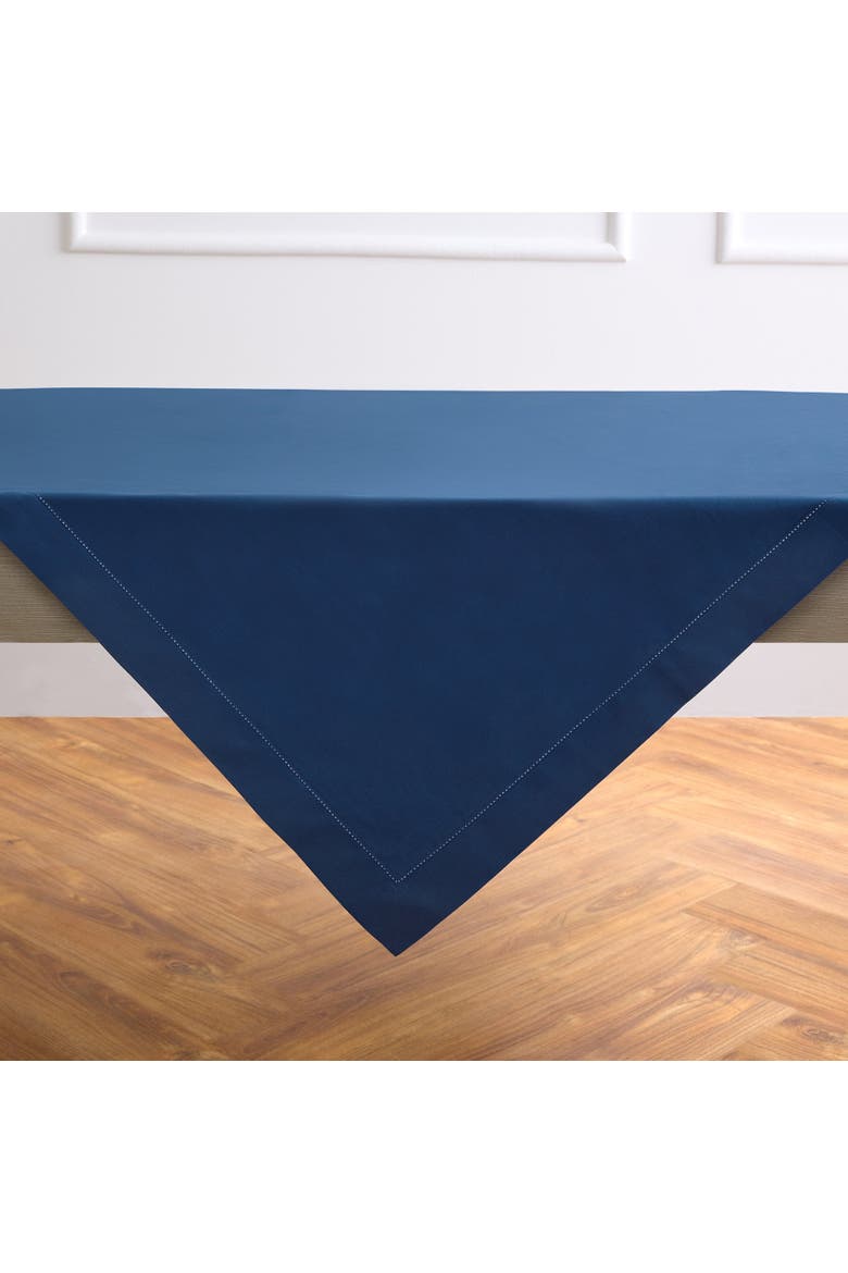 Cotton Linen Hemstitch Table Throw 52 x 52 Inch, Main, color, Lapis Blue