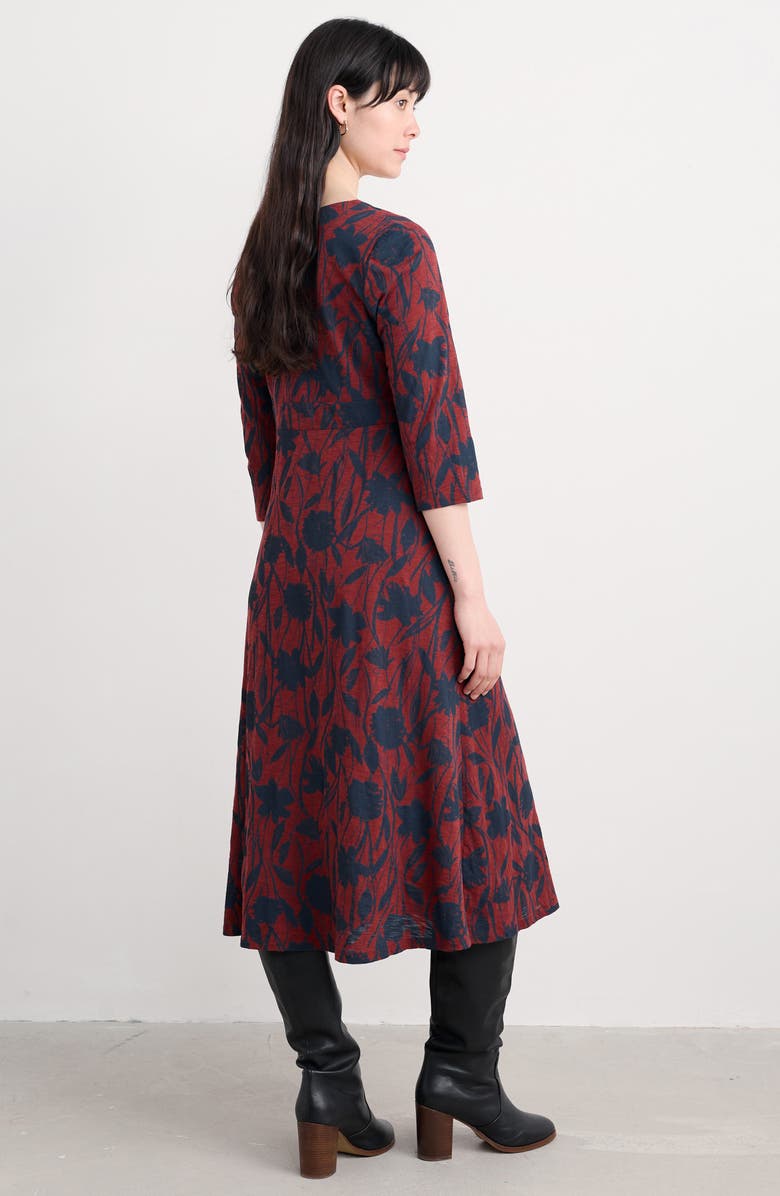 Seasalt Cornwall Chapelle Floral Organic Cotton Jersey Midi Dress, Alternate, color, Windswept Floral Burgundy