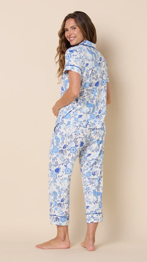The Cat's Pajamas Pima Knit Cropped Pajama Set In Blue