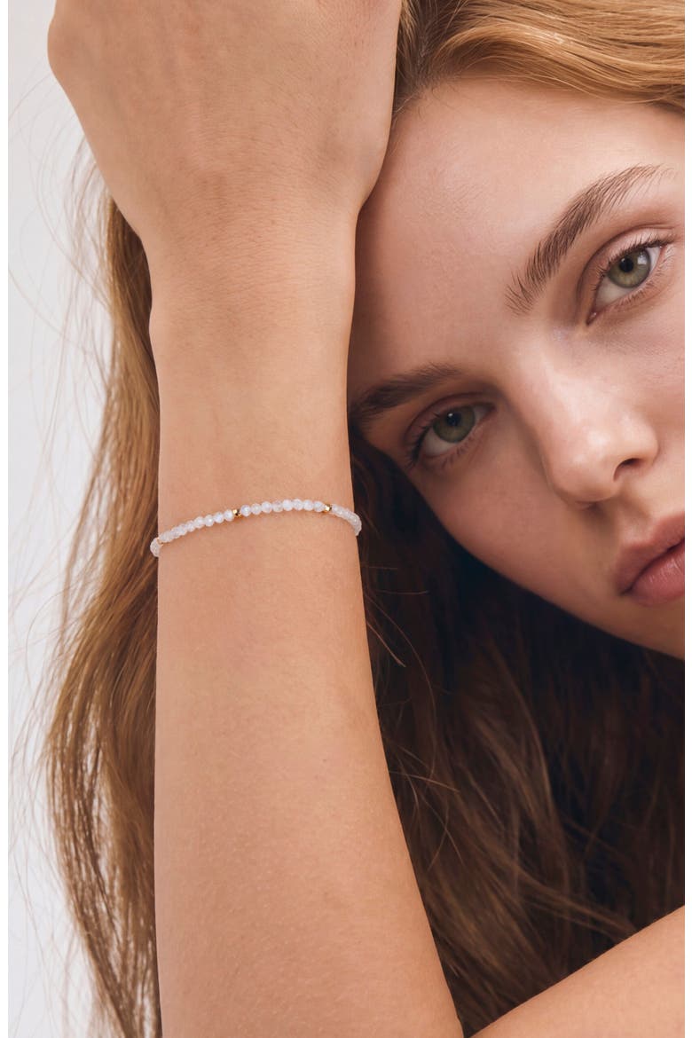 14k Yellow Gold Plated Moonstone Beaded Bracelet, Alternate, color, WHITE/ GOLD