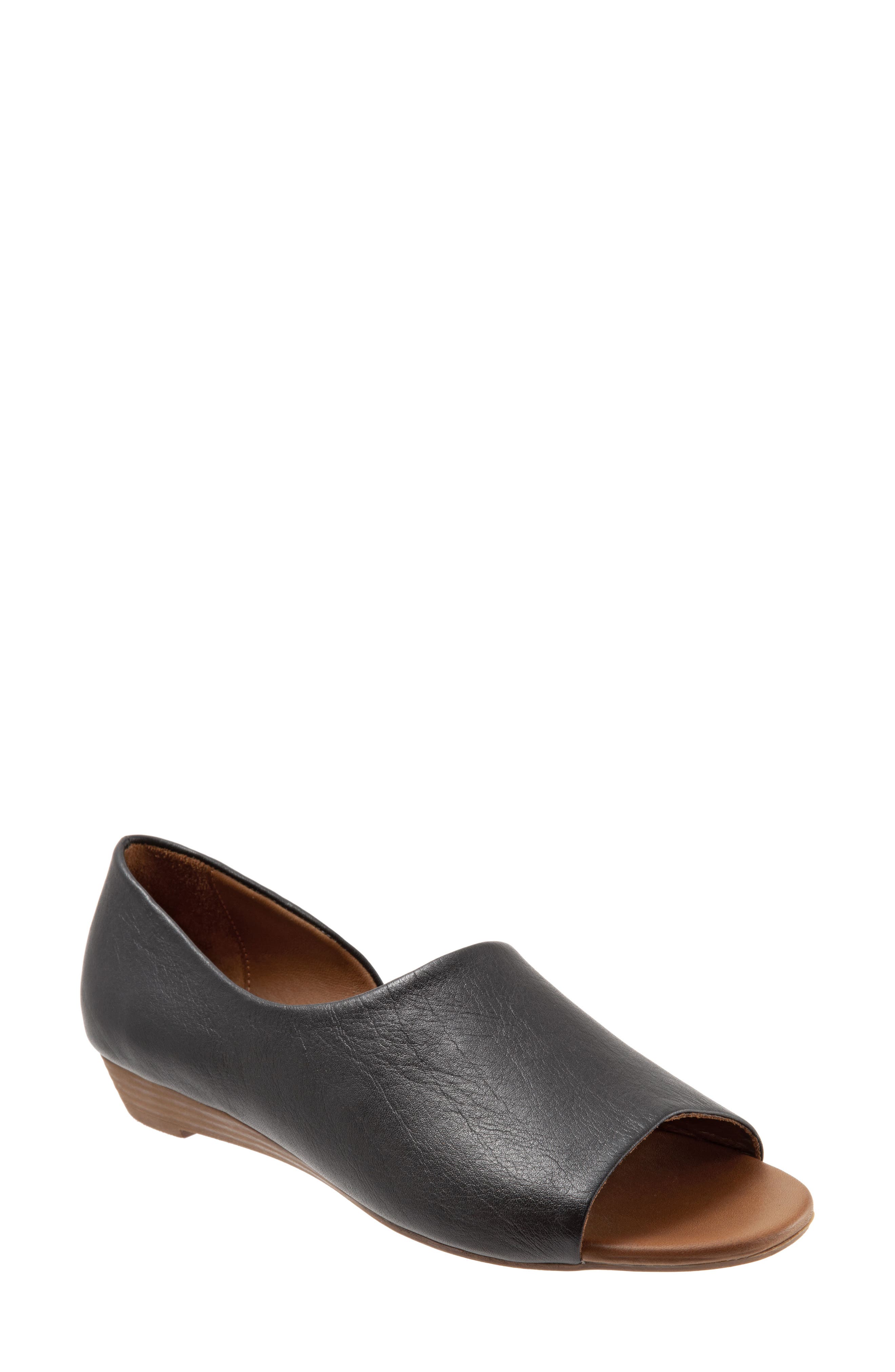 Anna Half d'Orsay Open Toe Flat, Main, color, BLACK LEATHER