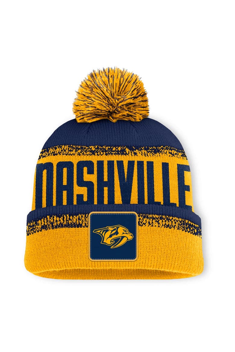 Men's Fanatics Gold/Navy Nashville Predators Fundamentals Thrive Cuffed Knit Hat with Pom, Main, color, Gold
