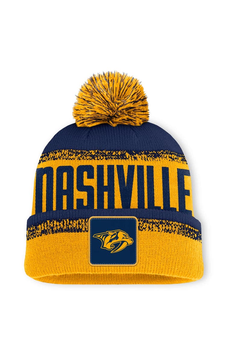 FANATICS Men's Fanatics Gold/Navy Nashville Predators Fundamentals Thrive Cuffed Knit Hat with Pom, Main, color, Gold