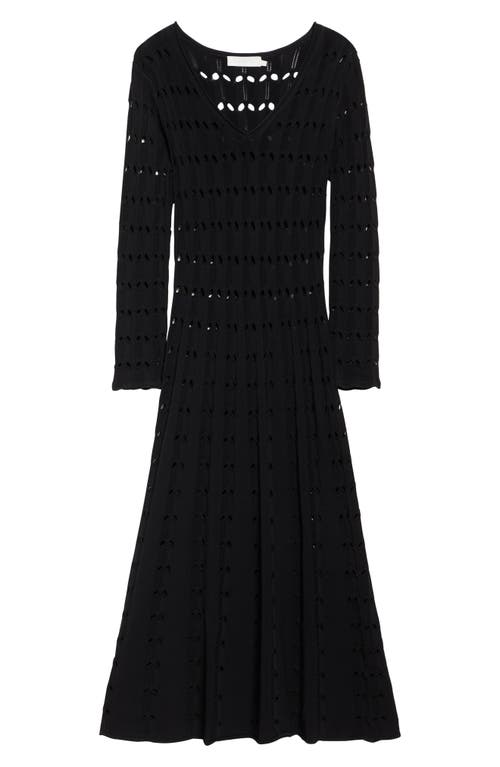 Zimmermann Rhiannon Long Sleeve Pointelle Maxi Sweater Dress In Black