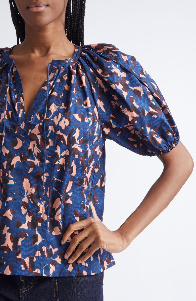 Ulla Johnson Tie Neck Puff Sleeve top, Alternate, color, Mirage