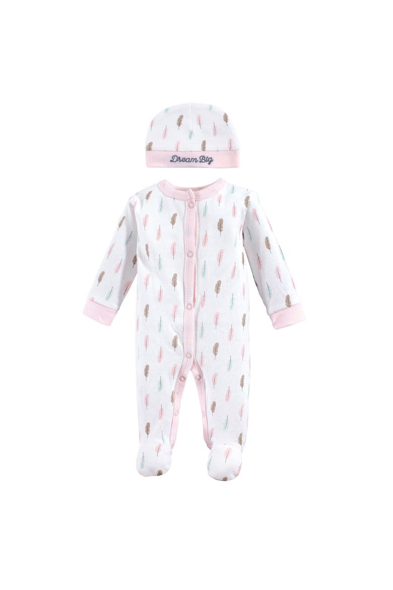 Cotton Preemie Sleep and Play and Cap, Main, color, Feathers