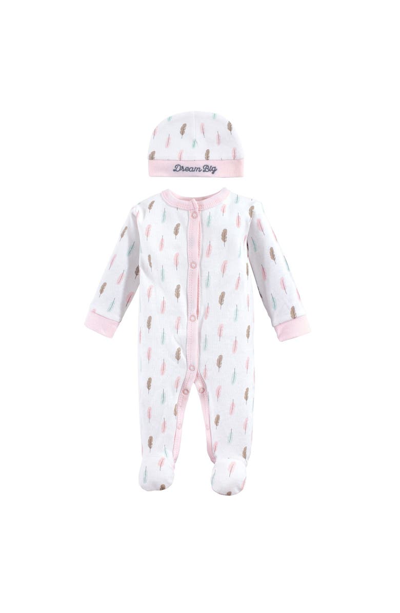 Luvable Friends Cotton Preemie Sleep and Play and Cap, Main, color, Feathers