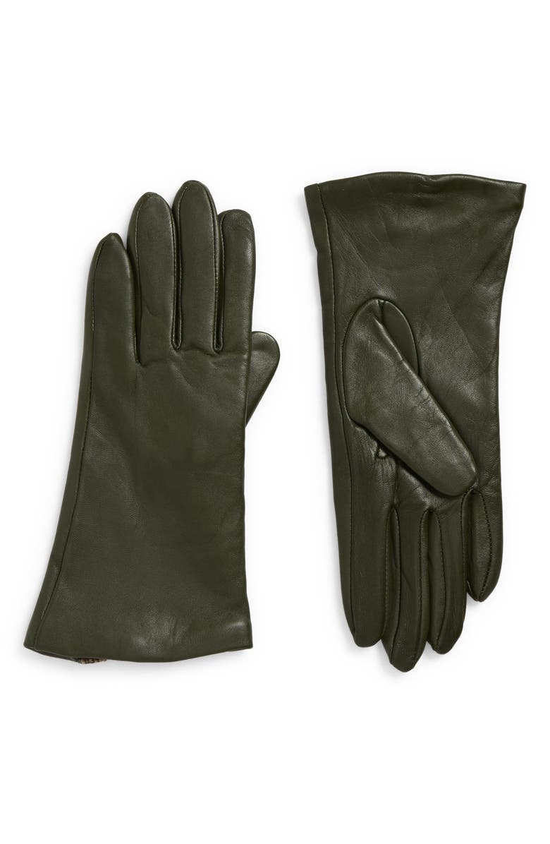 Nordstrom Cashmere Lined Leather Touchscreen Gloves, Main, color, Evergreen