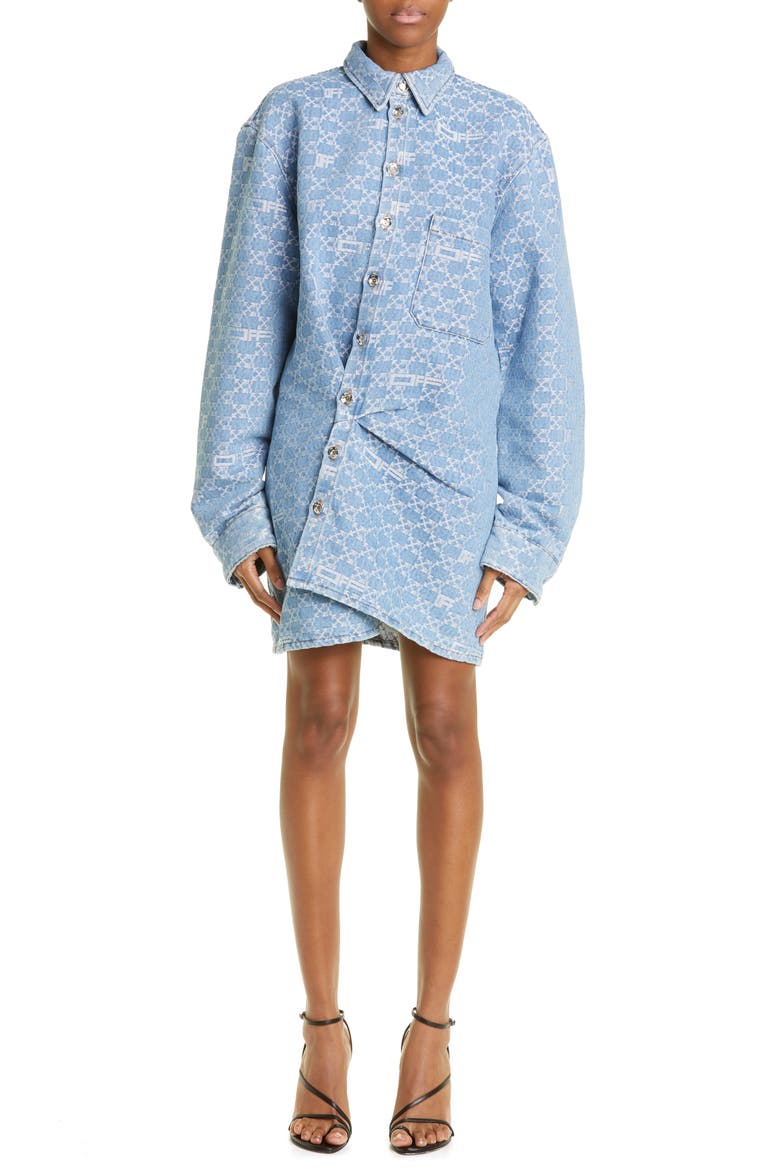 Monogram Twist Long Sleeve Denim Minidress, Main, color, LIGHT BLUE
