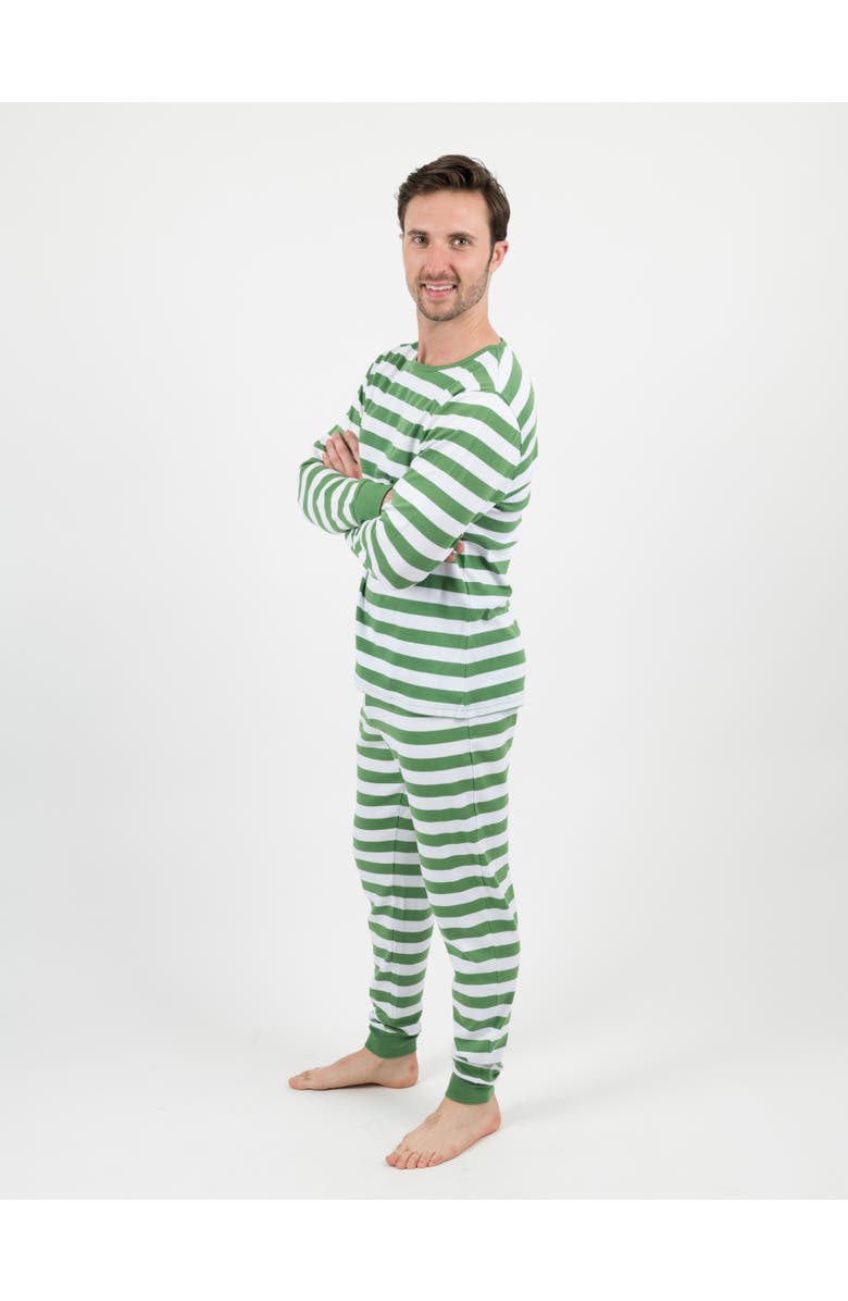 Leveret Men's Cotton Striped Matching Family Holiday Pajamas, Alternate, color, Green & White
