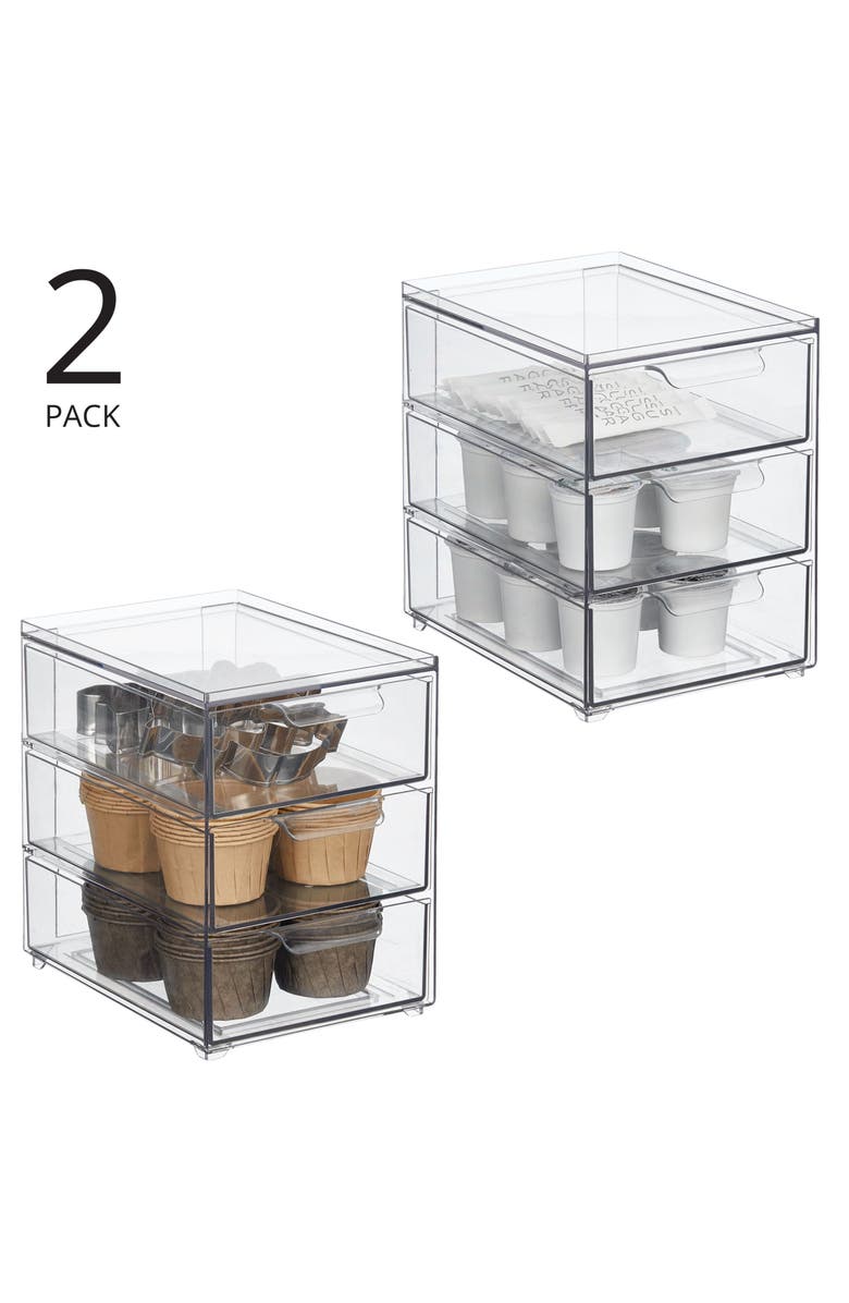 mDesign 3-Drawer Stackable Organizer - Set of 2 - Clear, Alternate, color, Clear