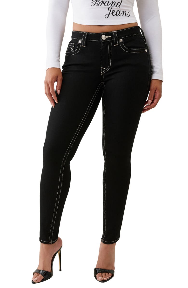 True Religion Jennie Curvy Mid Rise Skinny Jeans, Main, color, Black Rinse